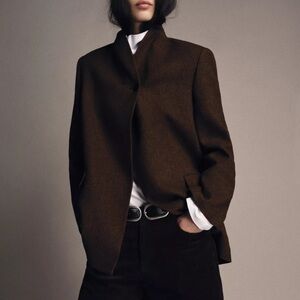 NWT ZARA OVERSIZE WOOL BLEND COAT WITH BUTTON Brown ZW Collection Womens XL 3736